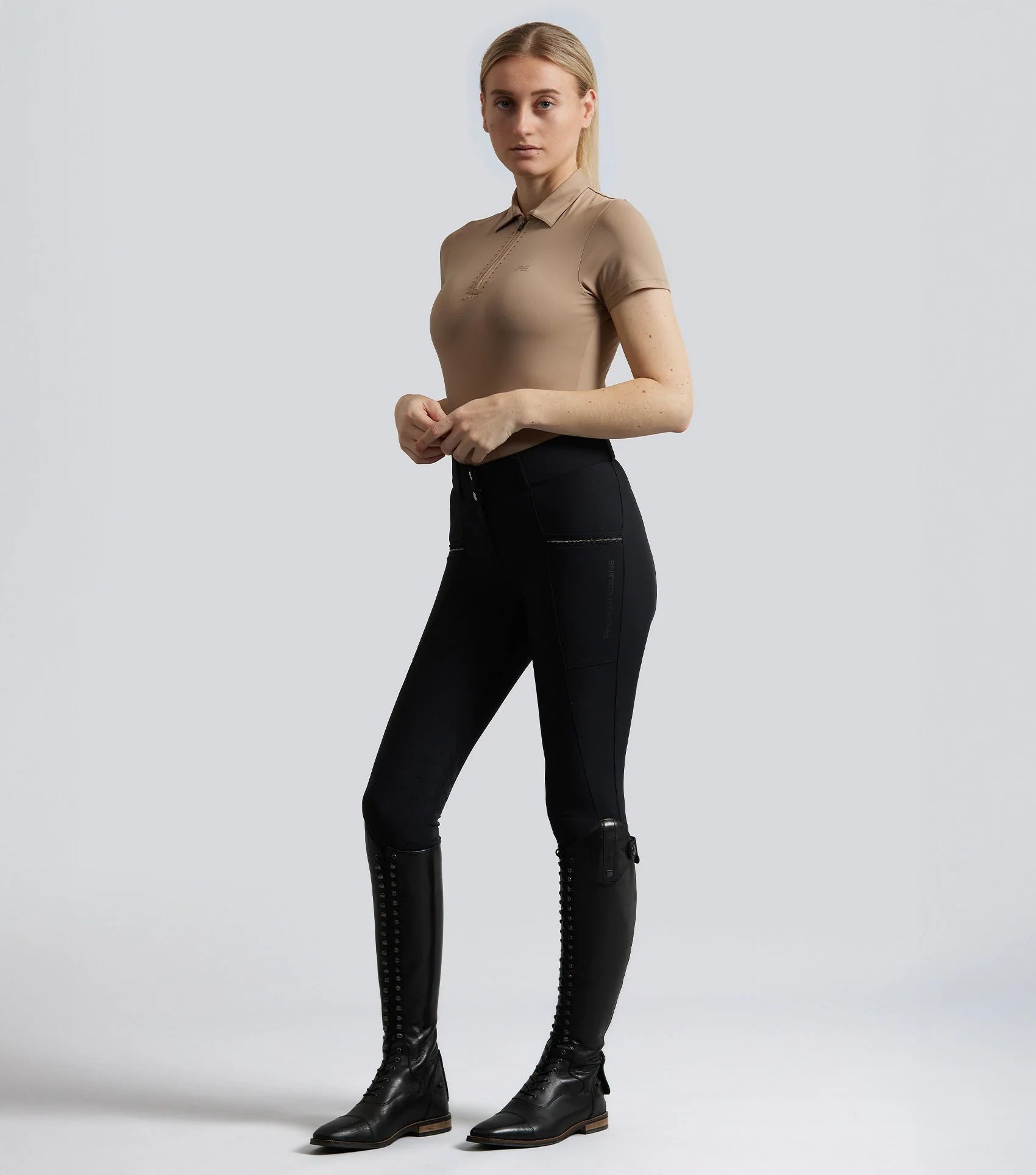 Premier Equine Ofena Women's Black Gel Knee Riding Breeches | Equestrian Apparel