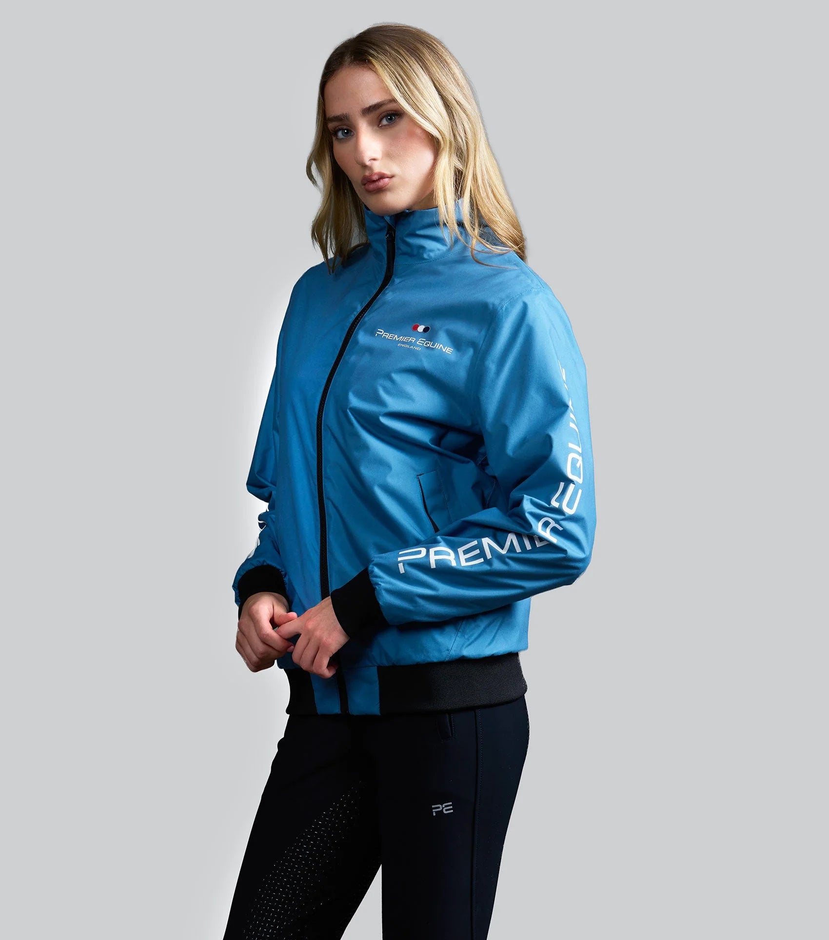 Premier Equine Omnia Azure Blue Waterproof Riding Jacket for Women - Equiflair
