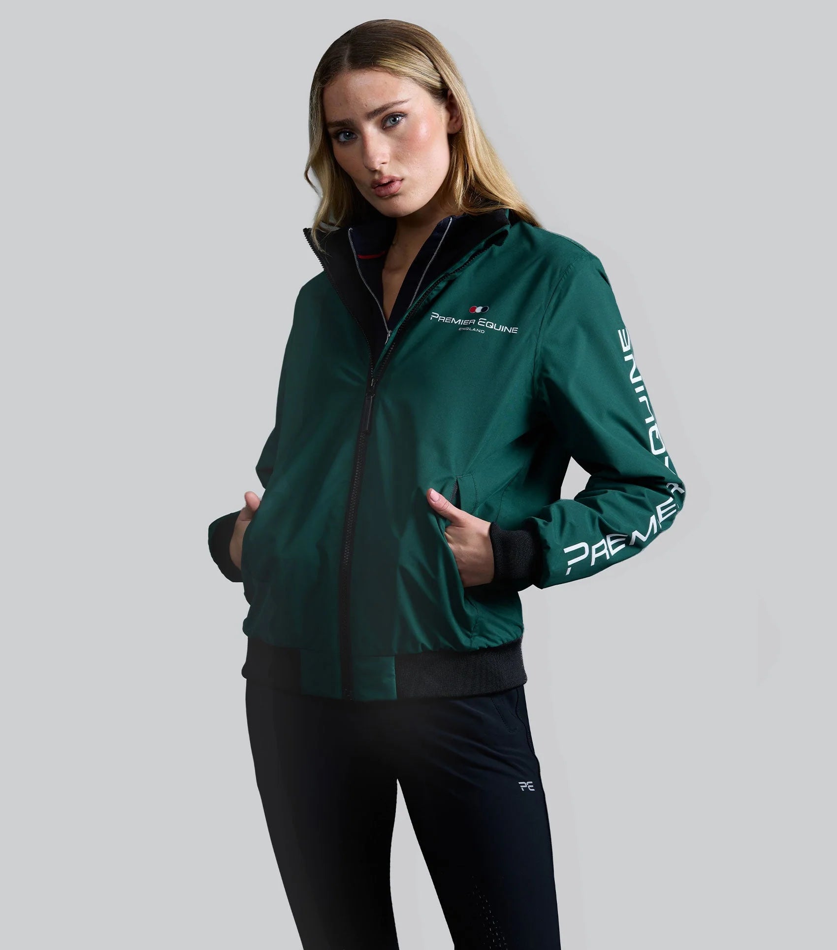 Premier Equine Omnia Womens Waterproof Riding Jacket - Green. Equestrian Fashion.