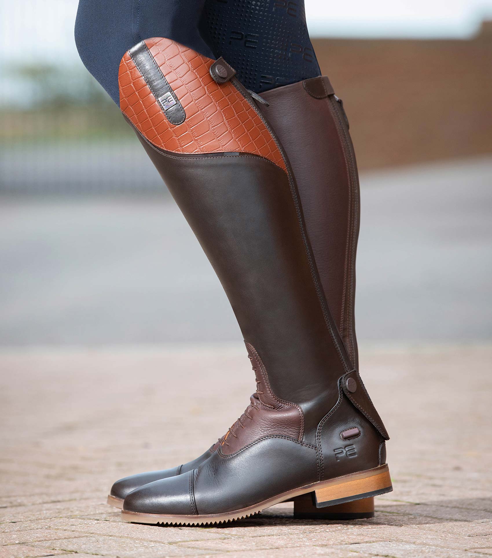 Premier Equine Passaggio Leather Riding Boots - Women's Brown Equestrian Field Boots with Croc Detail - High Quality, Stylish & Comfortable