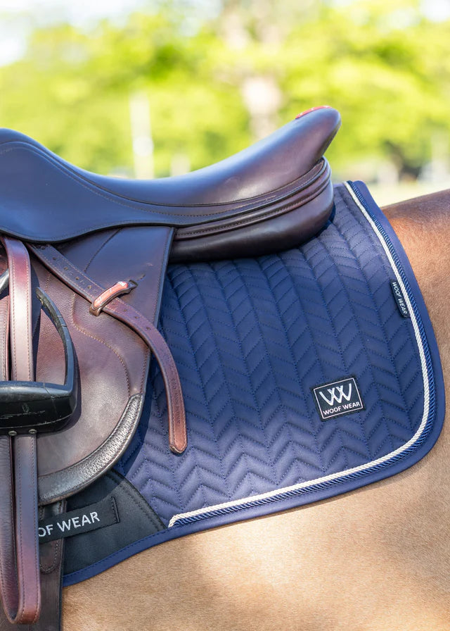 Woof Wear Herringbone Navy Saddle Pad - Close Contact Equestrian Gear. High Wither. Breathable. Equiflair