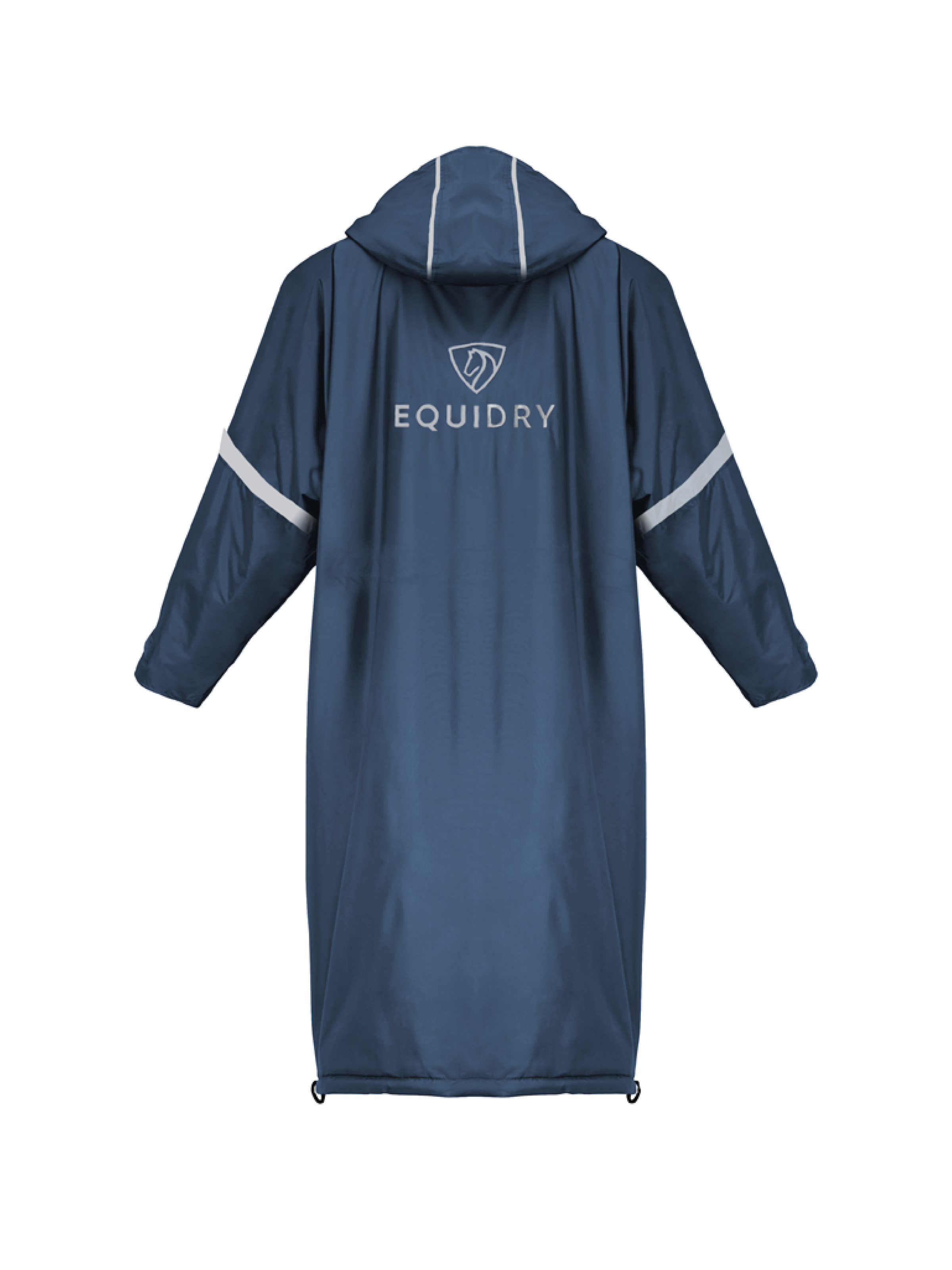 EQUIDRY waterproof horse riding raincoat thin fleece reflective steel blue back