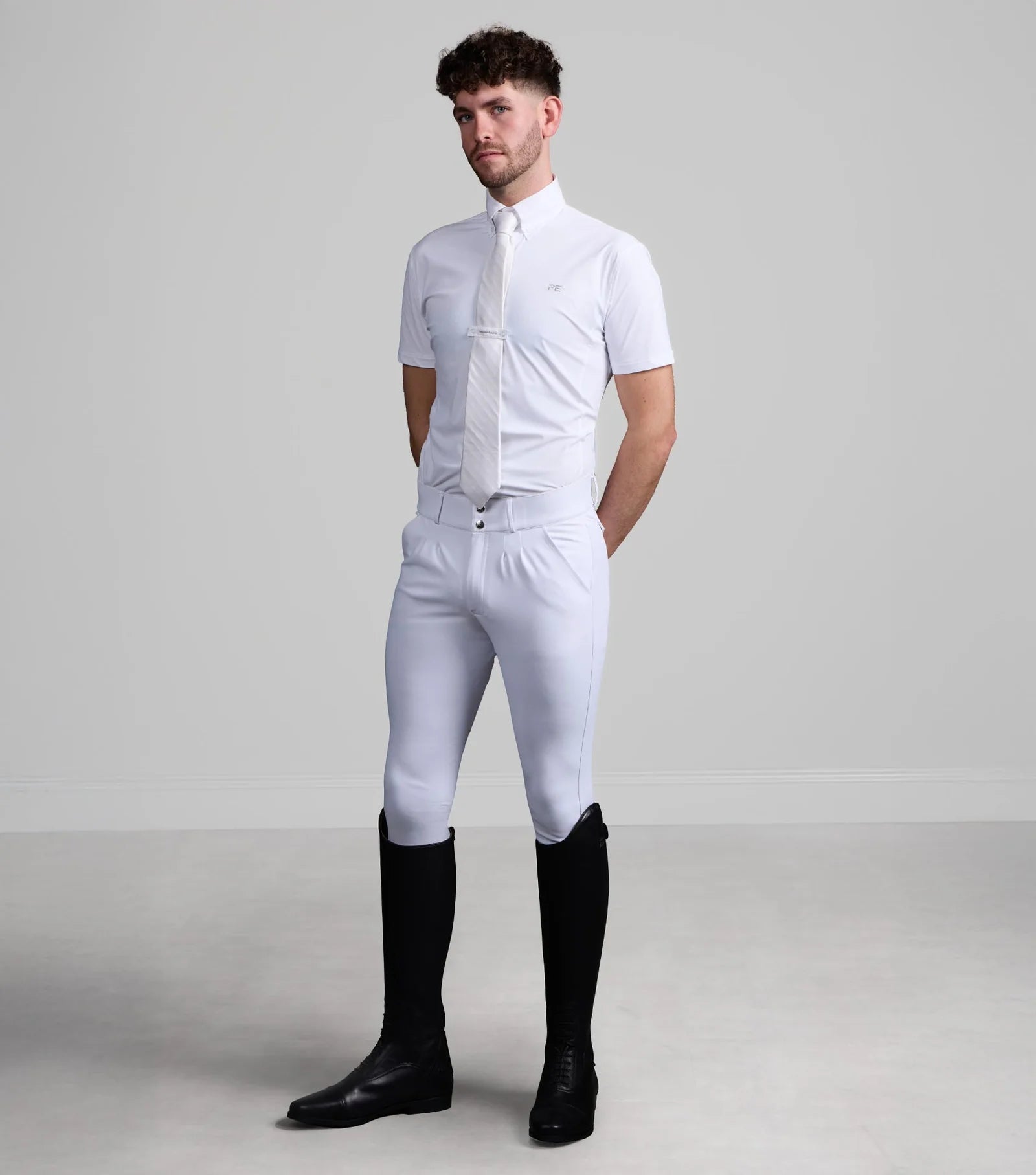 Premier Equine Men's Show Shirt: Equestrian White Short Sleeve Competition Shirt