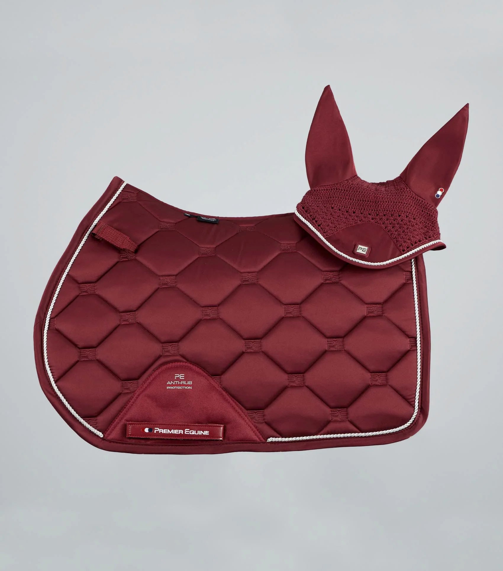 Premier Equine Wine Saddle Pad & Fly Veil Set - Close Contact GP/Jump Square, Horse Riding Equipment