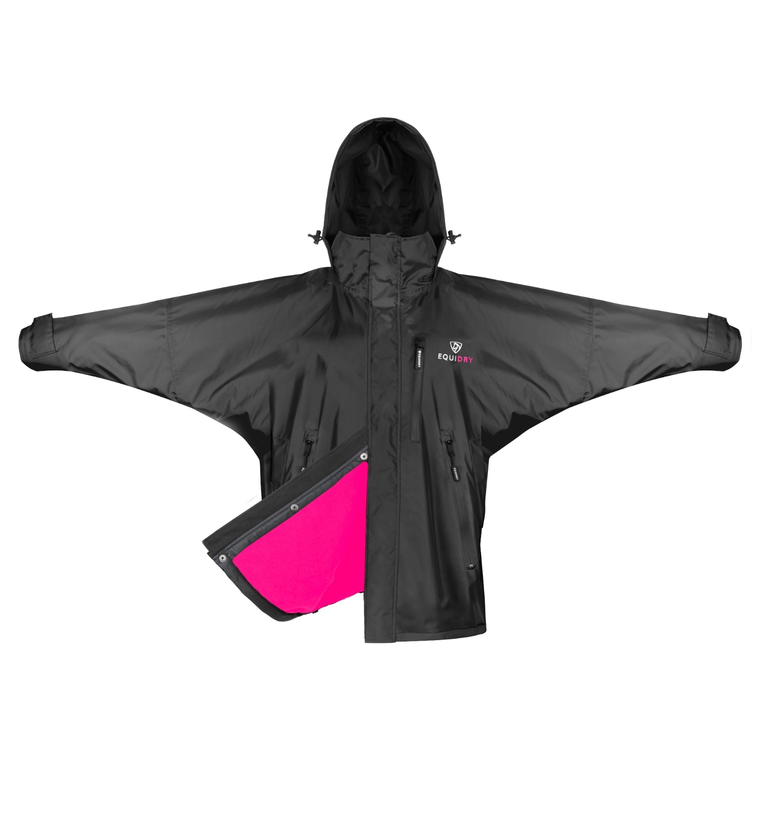 EQUIDRY women's waterproof short blouson style horse riding jacket in black/peacock pink