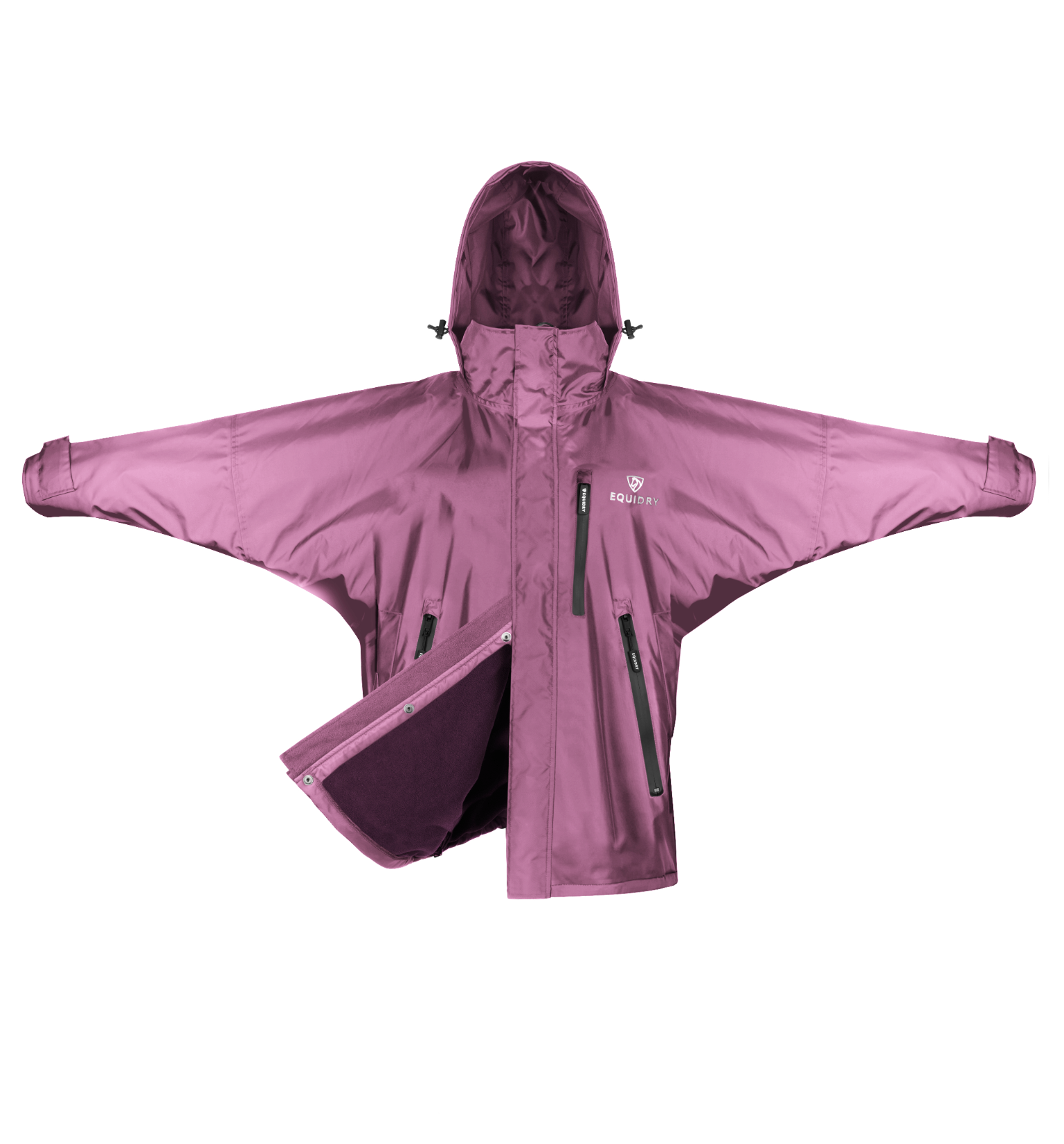 Shortie Child's Oversized Short Waterproof Riding Jacket Thin Fleece Lining Stowaway Hood in valerian