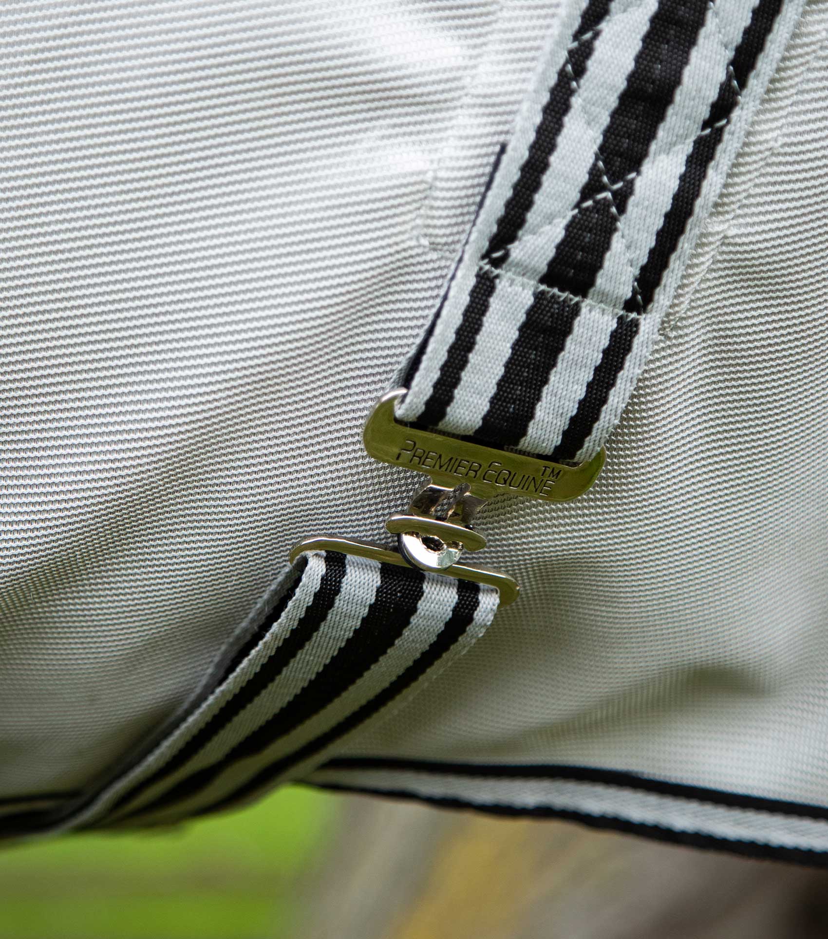 Premier Equine Showertex Fly Rug detail: Waterproof horse rug with striped surcingles for fly protection at Equiflair. #horserug