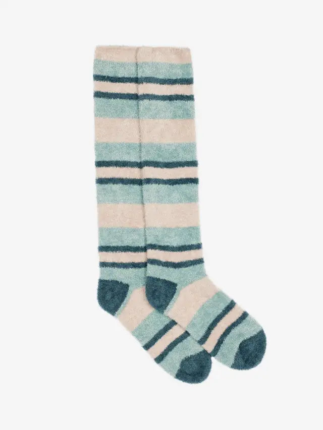 LEMIEUX Sabrina Striped Fluffy Socks Petrol - Teal & Beige Cozy Striped Socks