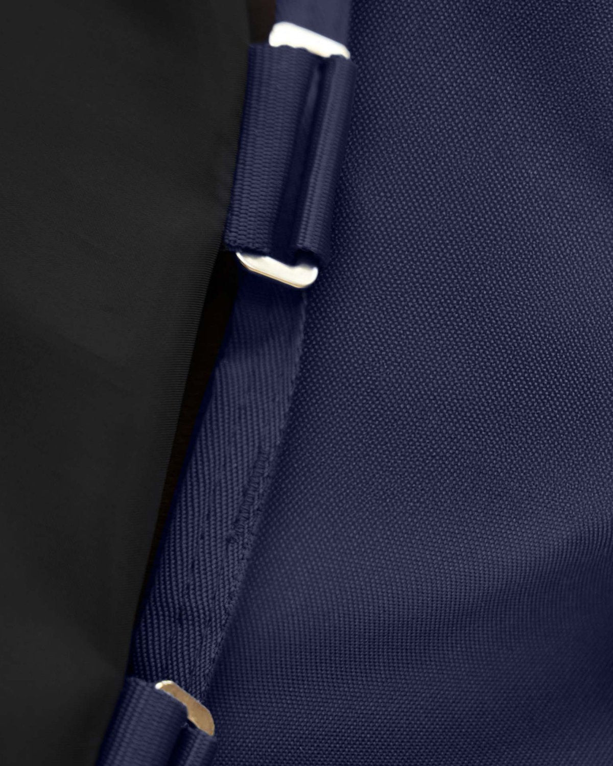 PREMIER EQUINE STRATUS Navy Turnout Rug Detail: Straps, Fabric & Hardware Close-up