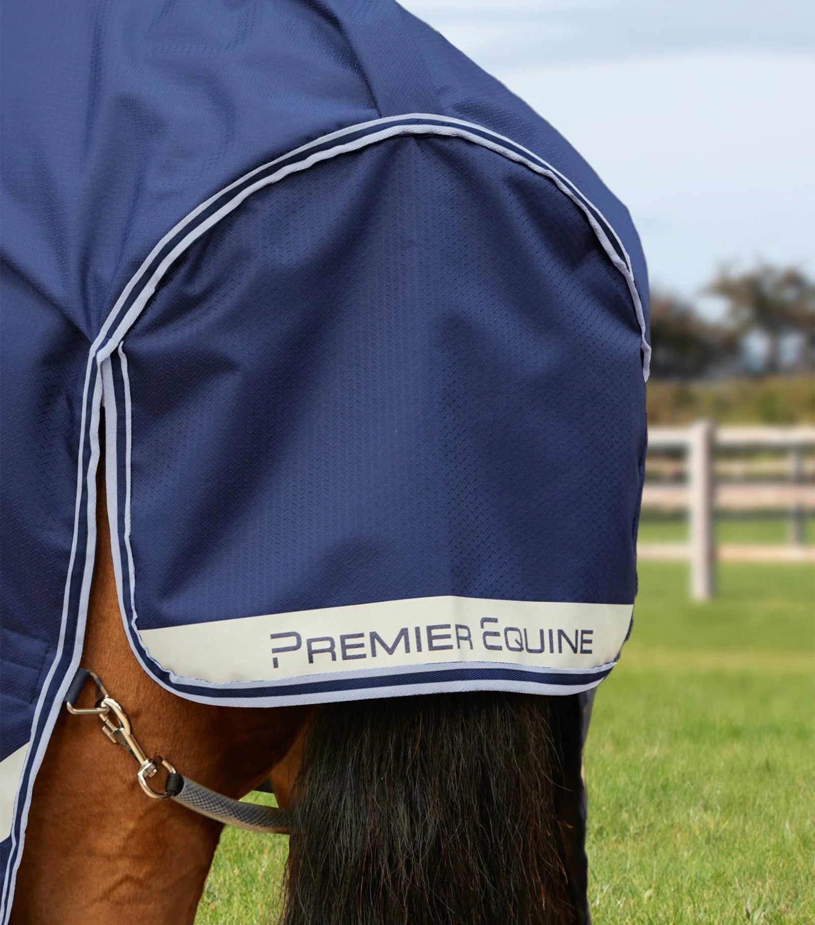 PREMIER EQUINE Stratus Navy Horse Turnout Rug with Neck Cover - Waterproof & Breathable