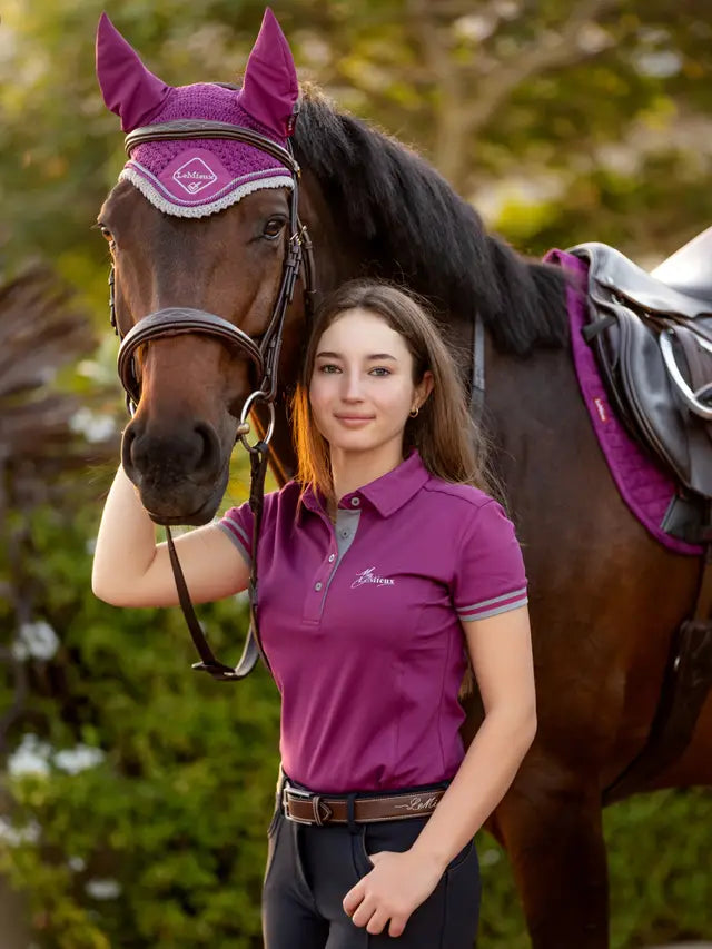 LeMieux Classic Fly Hood Plum on Horse | Equestrian Accessory | Equiflair