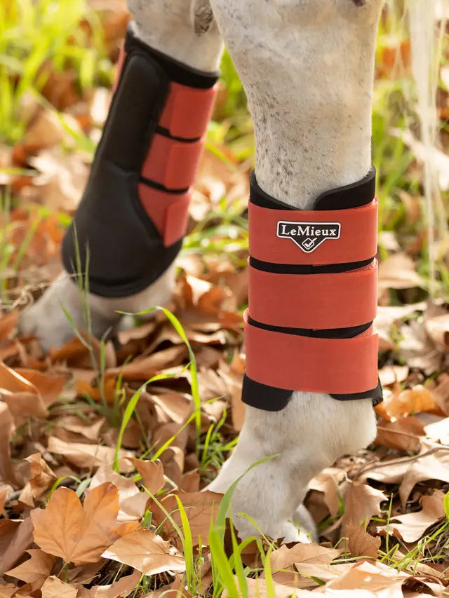 LeMieux Grafter Sienna Brushing Boots: Durable Horse Leg Protection for Schooling, Competition, Turnout. Equiflair.