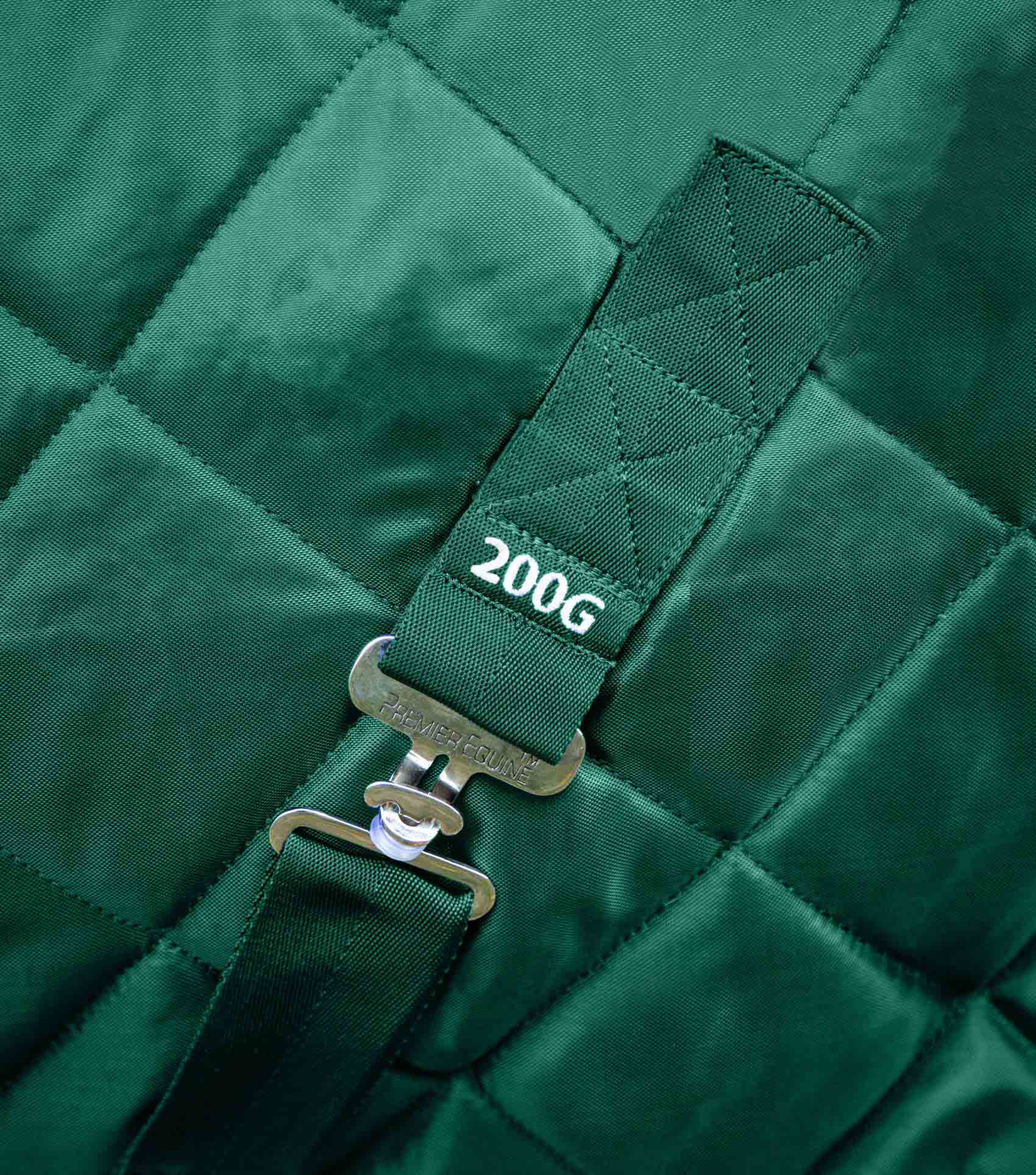 Premier Equine Tuscan Stable Rug 200g Green - Quilted Horse Blanket with Buckle Detail