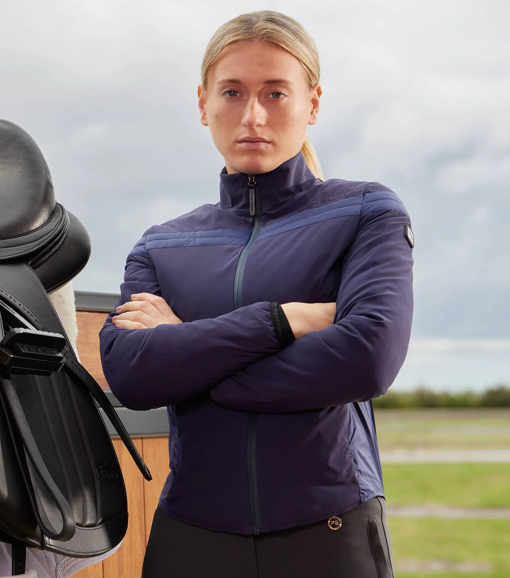PREMIER EQUINE Vivace Ladies Training Jacket - French Navy. Water-resistant, breathable riding jacket from Equiflair.
