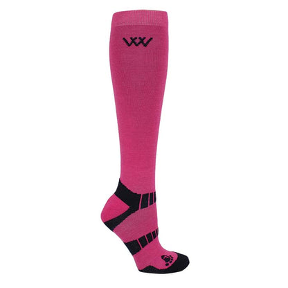 Woof Wear Winter Riding Sock - Pink and Black Wool Blend Thermal Sock for Horse Riding Comfort