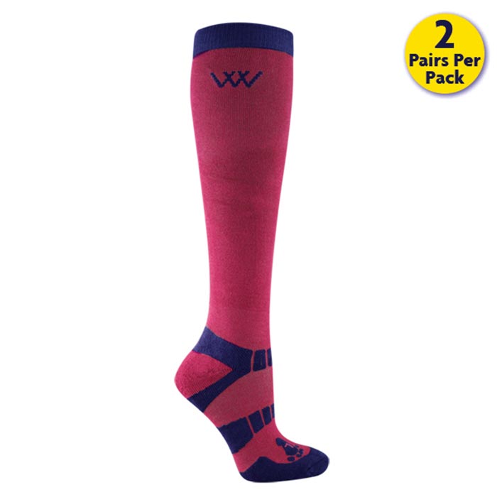 Woof Wear Winter Riding Socks - Shiraz/Navy. Wool Blend, Thermal, Riding Apparel. Two Pairs Per Pack, Equiflair