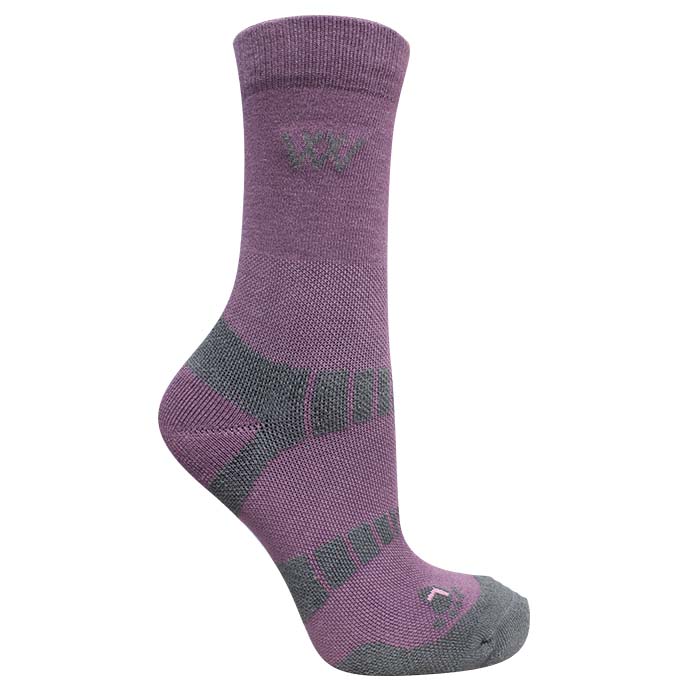 WOOF WEAR Short Bamboo Waffle Sock Heather - Purple riding socks with grey accents, comfortable & breathable.
