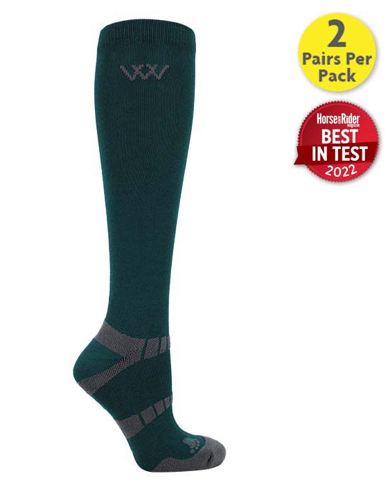 WOOF WEAR Long Bamboo Waffle Riding Sock British Racing Green. Equestrian socks for horse riding.