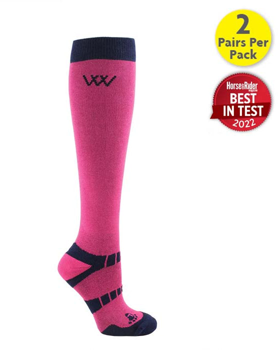WOOF WEAR LONG BAMBOO WAFFLE RIDING SOCK PINK NAVY | Equiflair Riding Socks