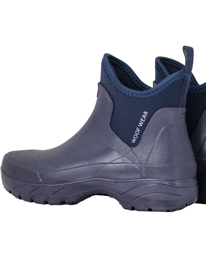 WOOF WEAR Short Work Boot Navy: Natural Rubber Ankle Boot with Neoprene Upper & Pull Tab - Comfortable & Durable Work Footwear