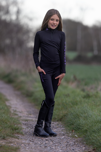 EQUIDRY Water Repellent Leggings Full Seat Children's Black/Lilac