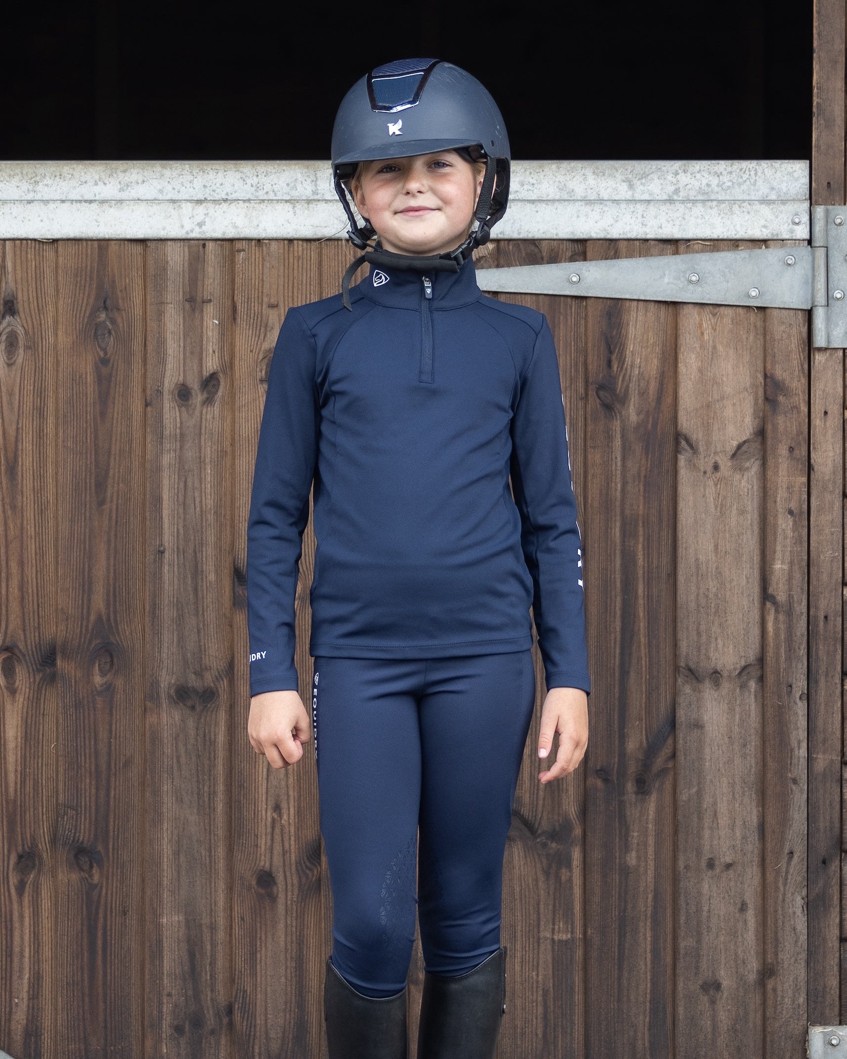 EQUIDRY Water Repellent Leggings Knee Grip Children's Navy/White