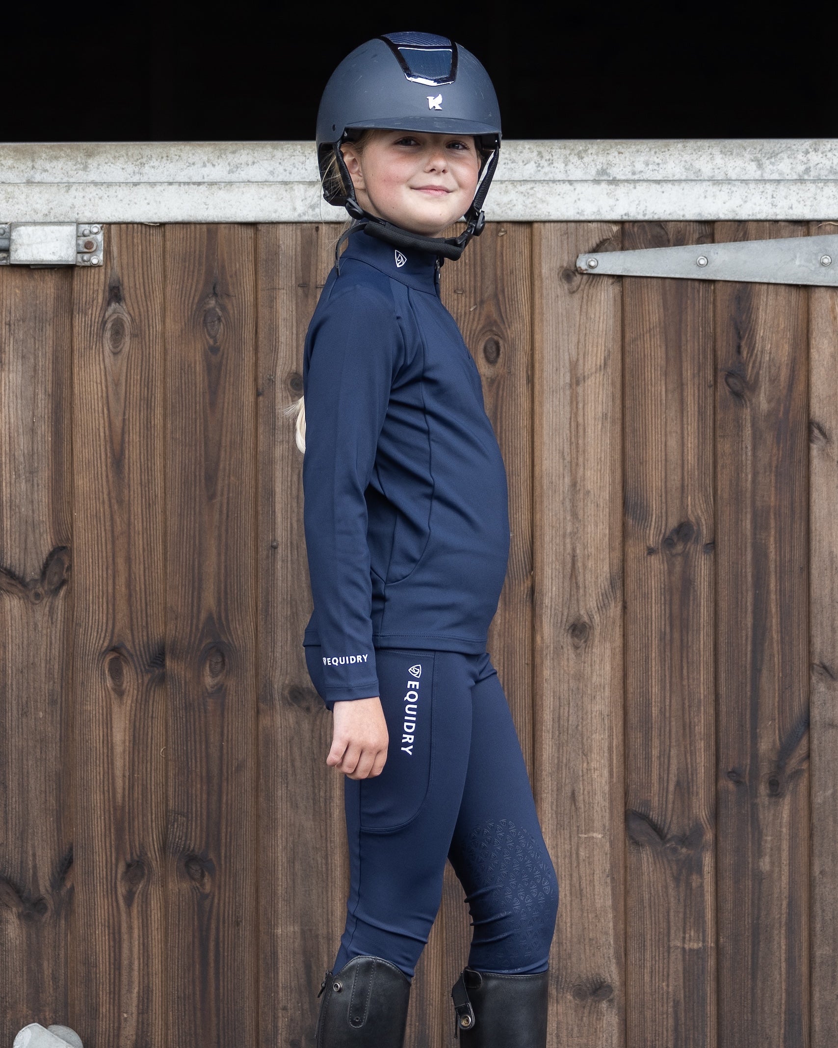 EQUIDRY Water Repellent Leggings Knee Grip Children's Navy/White
