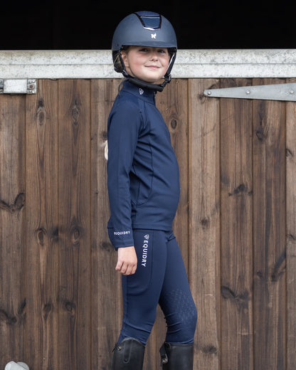 EQUIDRY Water Repellent Leggings Knee Grip Children's Navy/White
