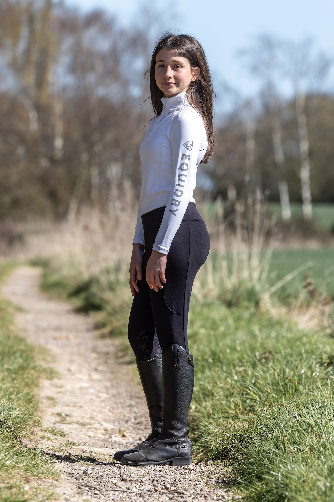 EquiDri Children's Water Repellent Equestrian Base Layer White/Grey - Riding Apparel by Equiflair