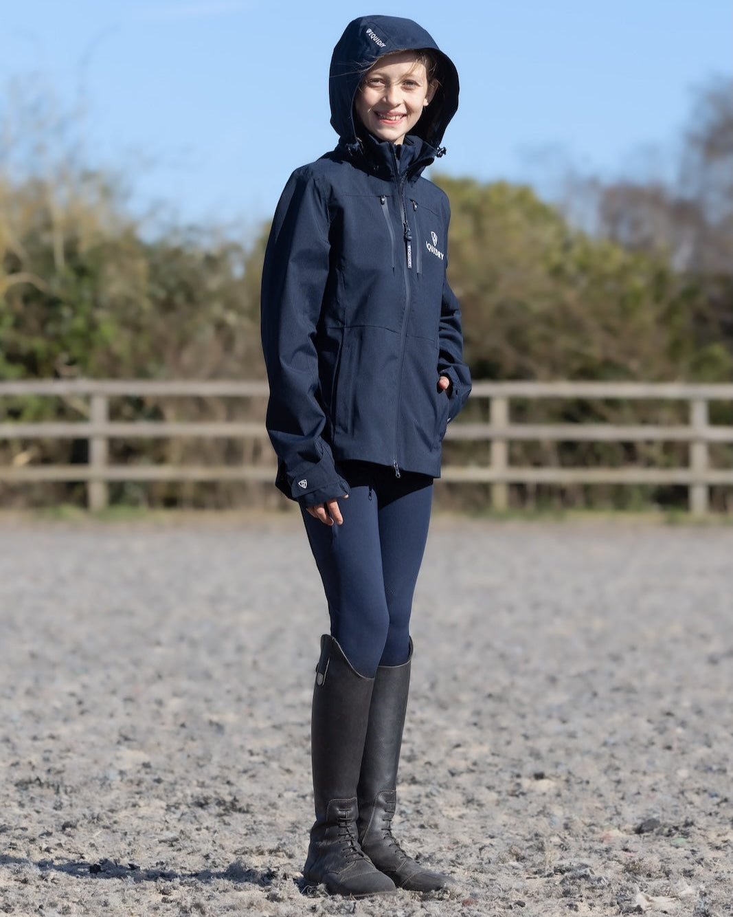 EQUIDRY Girl's Varsha Waterproof Jacket - Navy Blue Riding Coat for Kids - Equestrian Apparel