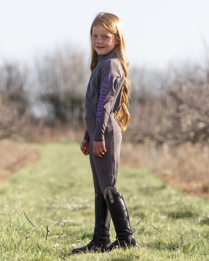 EQUIDRY Water Repellent Leggings Knee Grip Children's Grey/Lilac
