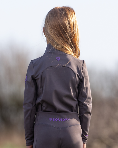 EQUIDRY Children's Water Repellent Base Layer Grey/Lilac - Equestrian Apparel for Kids