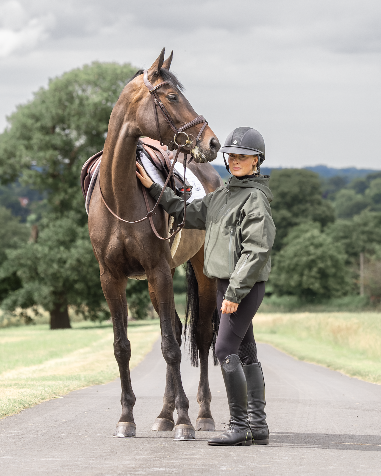 Equidry Women's Waterproof Jacket: Black Forest Green Smock for Horse Riding - Equiflair