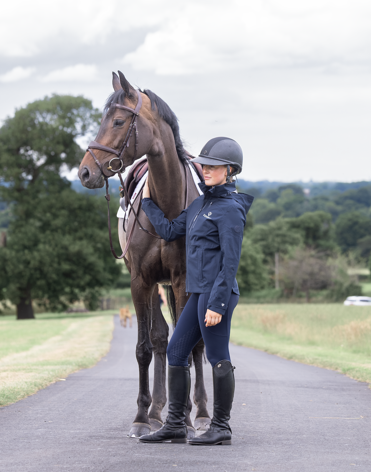 EQUIDRY Water Repellent Leggings Full Seat Women's Navy/White