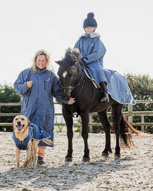 Equidry Steel Blue Waterproof Riding Coat, Women's Fleece Lined Equestrian Jacket, Horse & Dog