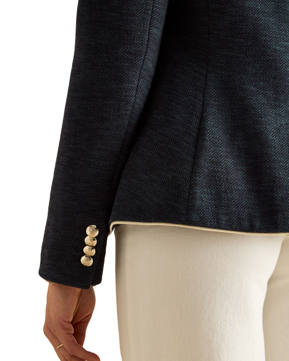 Joules Hartley Navy Herringbone Blazer | Shawl Collar, Gold Buttons, Women's Fashion