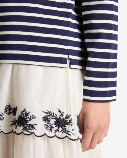 Joules Harbour Navy & White Boat Neck Long Sleeve Breton Stripe Top