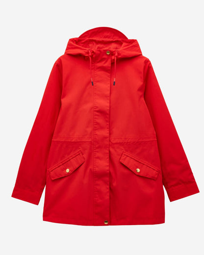 Joules Portwell Red Hooded Waterproof Raincoat Women's Jacket - Adjustable Waist, Hooded