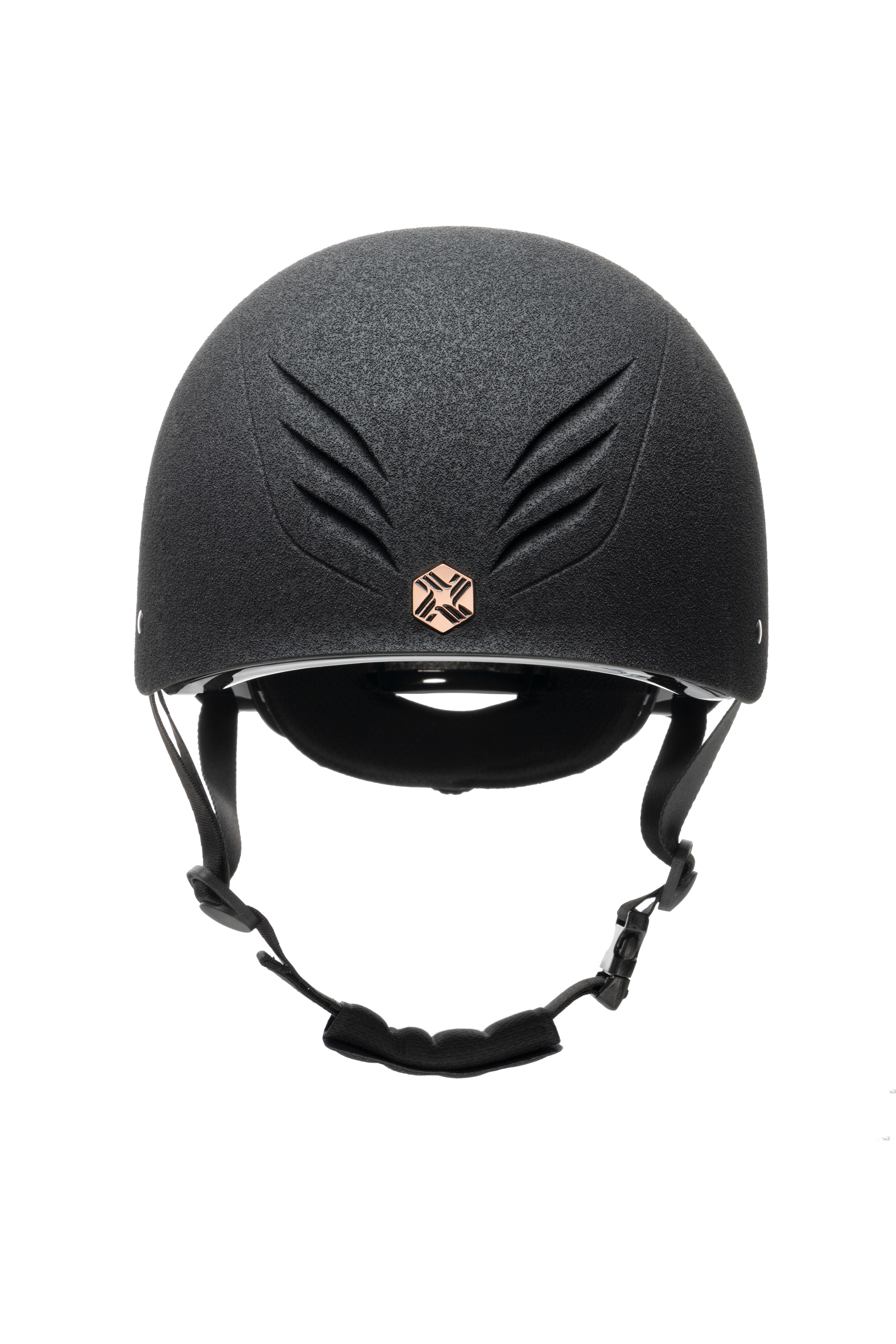 CHARLES OWEN EQX PHOENIX SKULL HAT - Black/Rose Gold riding helmet. Equestrian safety gear.