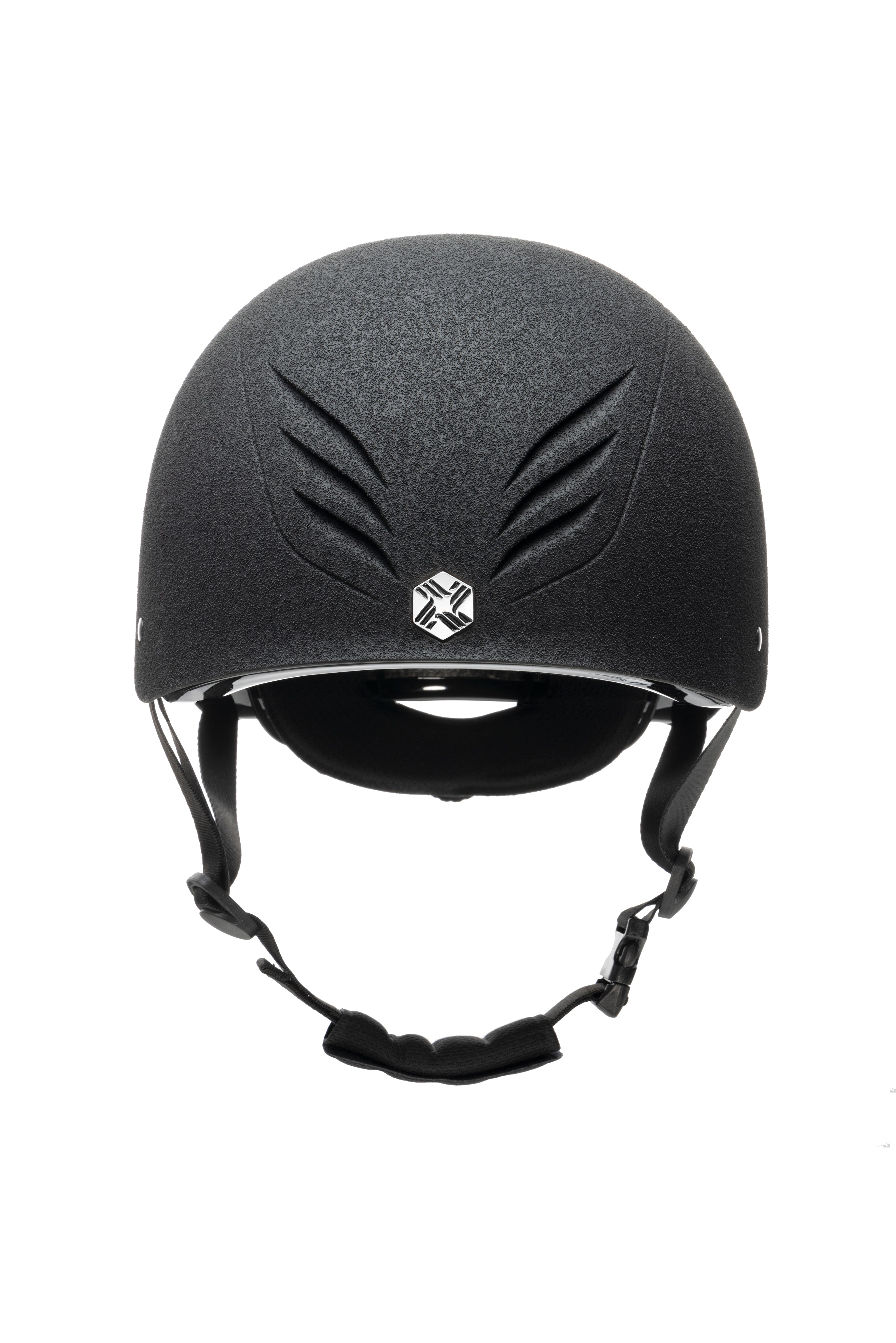 Charles Owen EQX Phoenix Skull Hat - MIPS Black/Silver Jockey Helmet