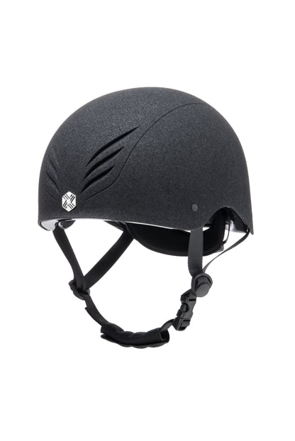 Charles Owen EQX Phoenix Skull Hat - Black and Silver Jockey Helmet