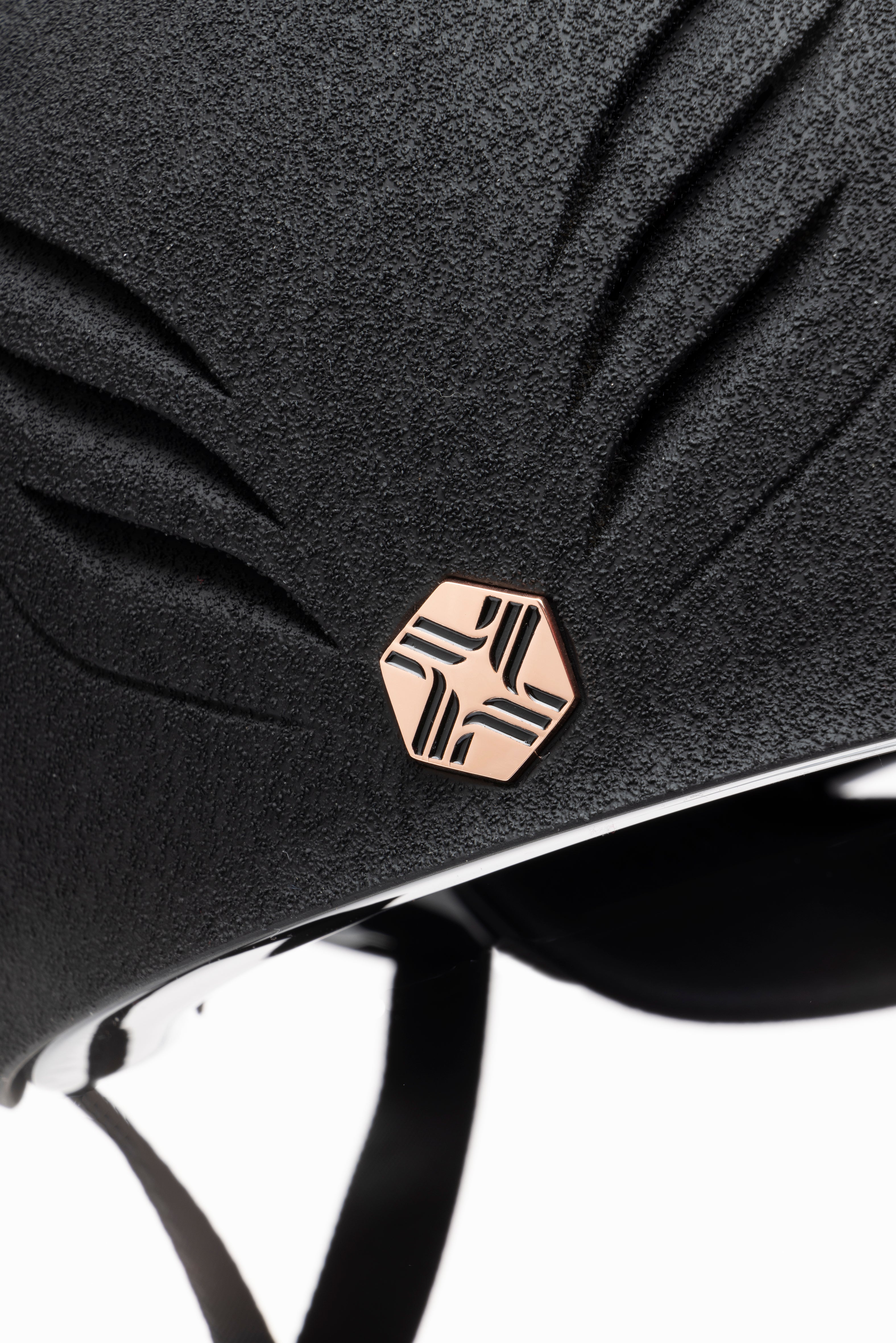 Charles Owen EQX Phoenix Skull Hat - Black and Rose Gold Jockey Helmet at Equiflair