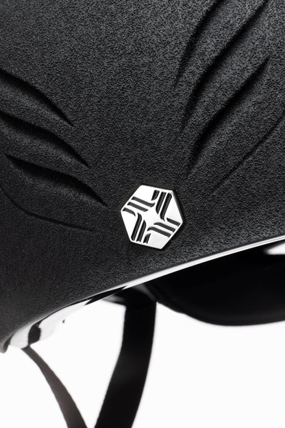 Charles Owen EQx Phoenix MIPS Jockey Skull Hat - Black & Silver. High-Performance equestrian safety helmet. 