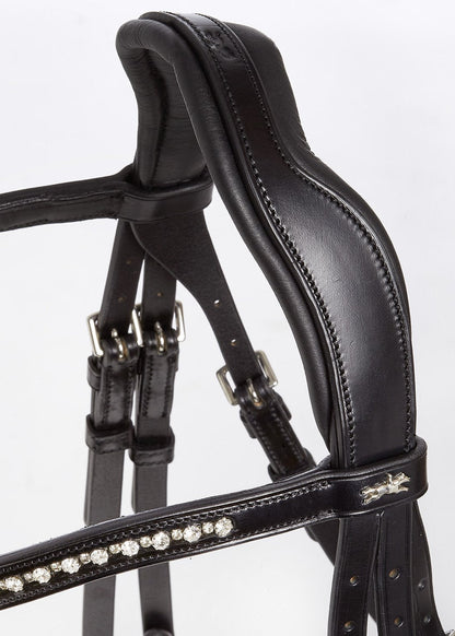 SCHOCKEMOHLE BRANTFORD Black/Silver Dressage Bridle: Anatomical, Crystal Browband, Comfortable Horse Tack. Shop Equiflair!