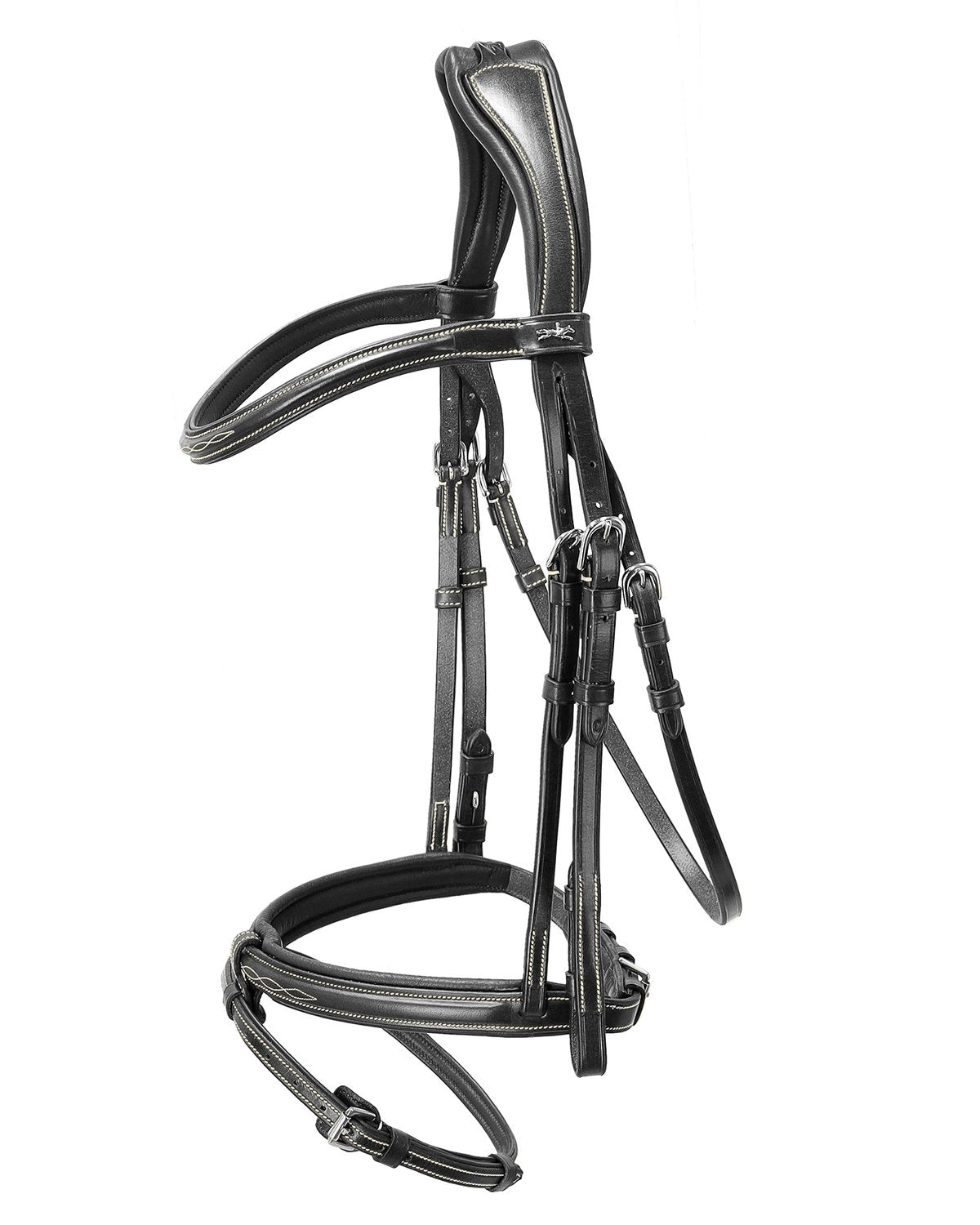 SCHOCKEMOHLE Tokyo F Select Black Bridle with Cream Stitching - Anatomical Padded Horse Tack - Snaffle Bridle Leatherwork VB