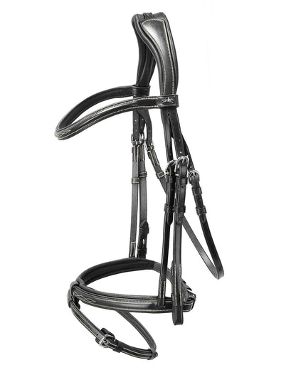 SCHOCKEMOHLE Tokyo F Select Black Bridle with Cream Stitching - Anatomical Padded Horse Tack - Snaffle Bridle Leatherwork VB