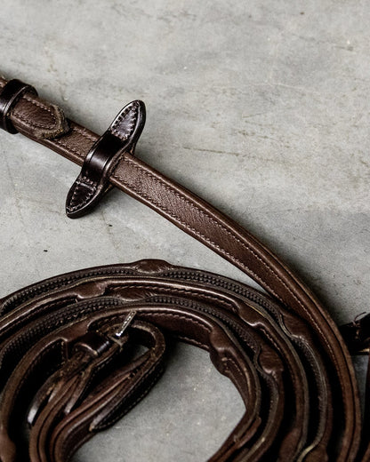 Schockemohle Durasoft Grip Reins Dark Brown/Silver: Horse Riding Reins with Martingale Stops