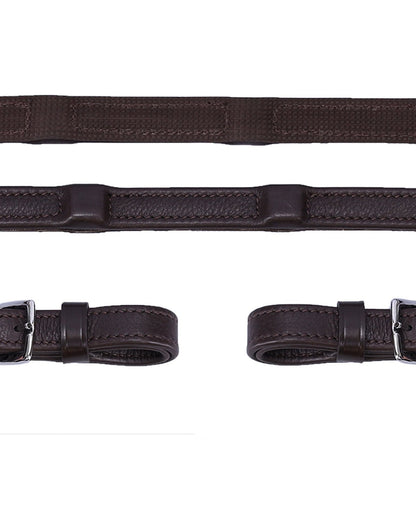 SCHOCKEMOHLE DURASOFT Brown Leather Horse Reins - Rolled Grip, Durable, Soft, with Stoppers - Equiflair