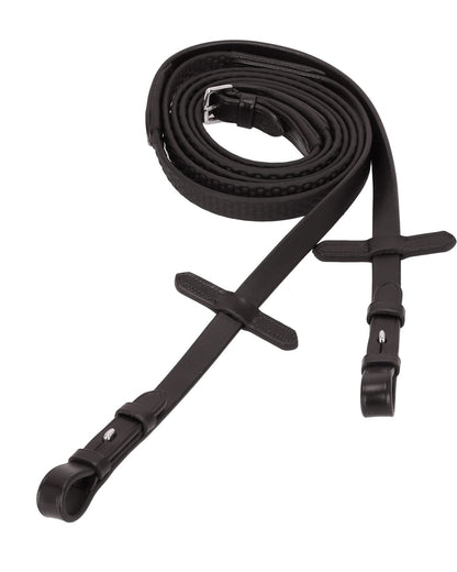 Schockemohle Rubber Reins Soft Rubber Dots Dark Brown Equestrian Horse Riding Tack, Brown Leather Reins with Silver Buckle