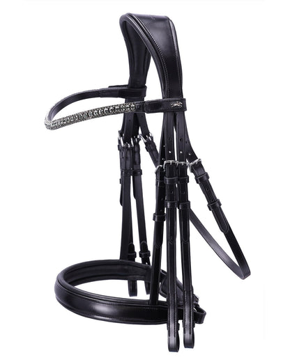 Schockemöhle Brindisi Dressage Double Bridle - Black & Grey/Silver, Glitter Browband Leather Equestrian Tack -…